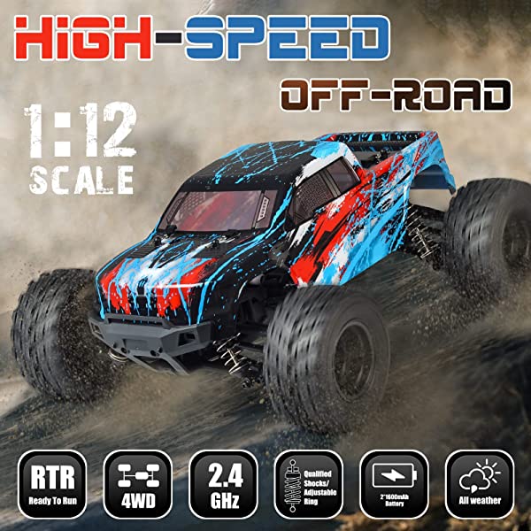 NUOKE Brushless RC Cars 1:16 Scale RTR 60km/h Remote Control Truck High Speed 4WD 2.4Ghz Waterproof Monster Truck with 2 Rechargeable Batteries Offroad Gift for Boys Car for Kids and Adults 1-yellow