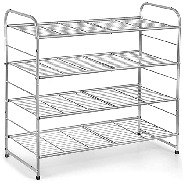 AULEDIO 3-Tier Shoe Rack, Stackable and Adjustable Multi-Function Wire Grid Shoe Organizer Storage, Extra Large Capacity, Space Saving, Fits Boots, High Heels, Slippers and More (Bronze) 3-Tier Bronze