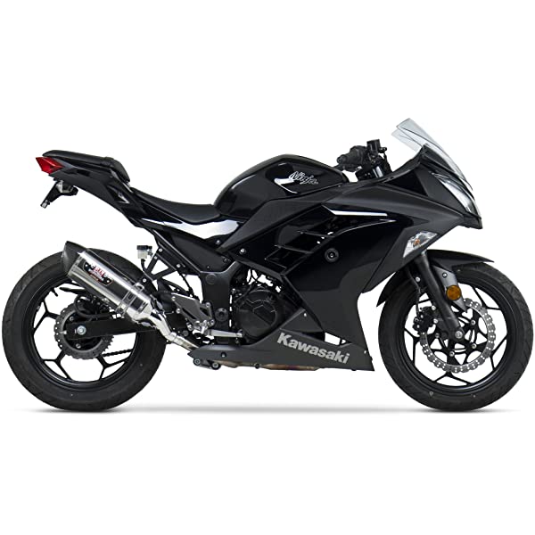 Yoshimura R-77 Slip-On Exhaust (Street/Stainless Steel with Carbon Fiber End Cap) Compatible with 13-17 Kawasaki EX300