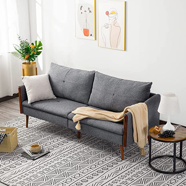 Vonanda Faux Leather Sofa Couch, Modern Tufted 3-Seater Sofa with Clean Lines and Upholstered Artificial Leather for Compact Living Space, Chestnut Brown 3-seater sofa Chestnut Brown