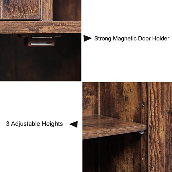 IWELL Large Storage Cabinet with 2 Adjustable Drawers & 2 Shelf, 42.5”H x 23.6”L x 11.8”W, Floor Storage Cabinet with Double Door, Sideboard, Cupboard for Living Room, Home Office, Rustic Brown