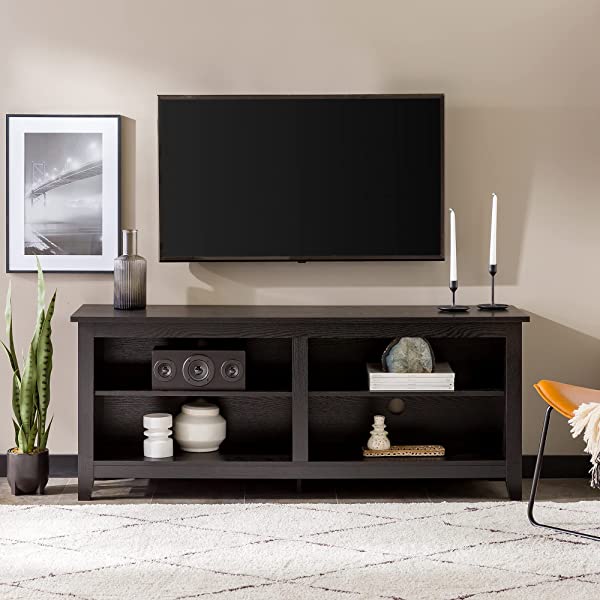 Walker Edison Wren Classic 4 Cubby TV Stand for TVs up to 65 Inches, 58 Inch, Black Black 58 InchTV Stand