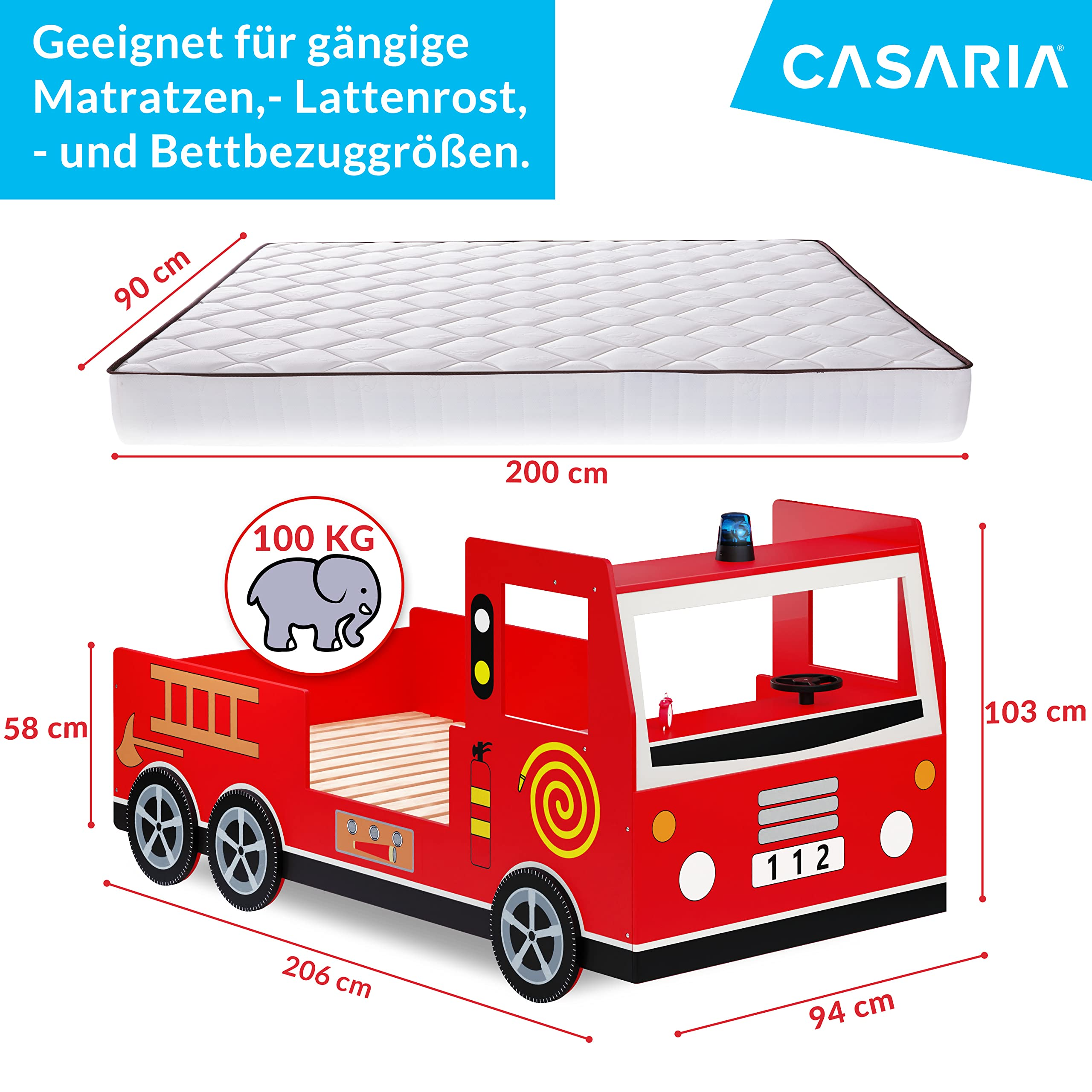 【Furniture】Children's Bed Frame Red Fire Truck Imitation Kids Bed Car Vehicle Bedroom Furniture Toddler's Bed