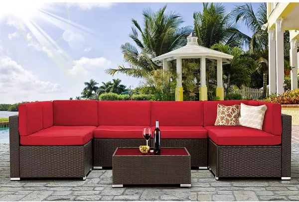 7 PIECE OUTDOOR PATIO FURNITURE SET, PE RATTAN WICKER SOFA SET
