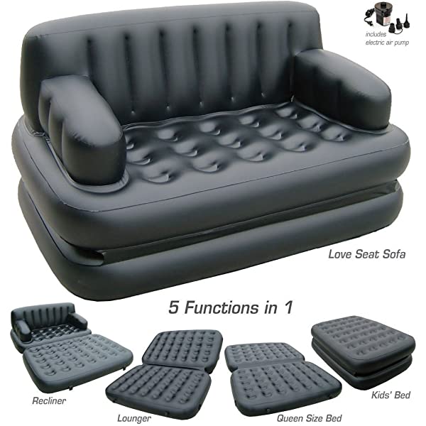 Pure Comfort 5 in 1 Queen Size Air Mattress Bed Waterproof & Durable Comfort Coil Beam Construction, Free Electric Pump Included, Black