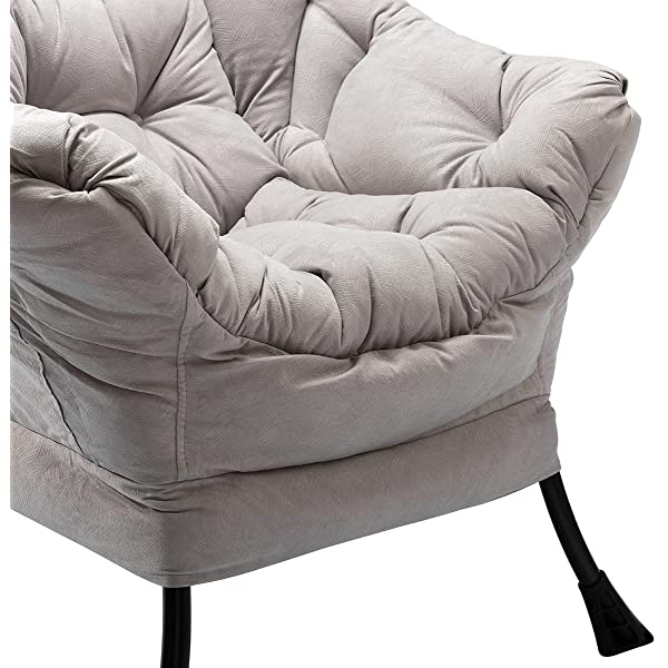 AbocoFur Modern Large Cotton Fabric Lazy Chair，Accent Contemporary Lounge Chair, Single Steel Frame Leisure Sofa Chair with Armrests and A Side Pocket, Beige