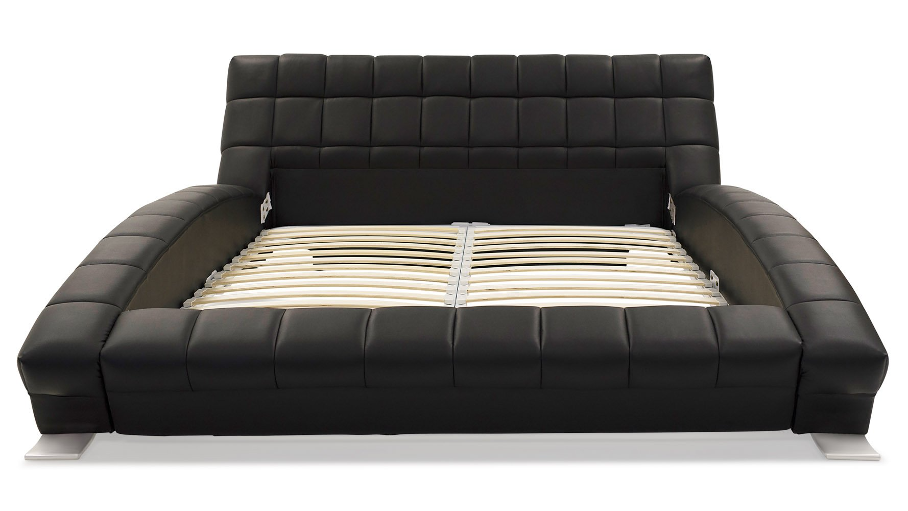 【Furniture】Modern Adonis Black Tufted Genuine Leather Platform Bed - King