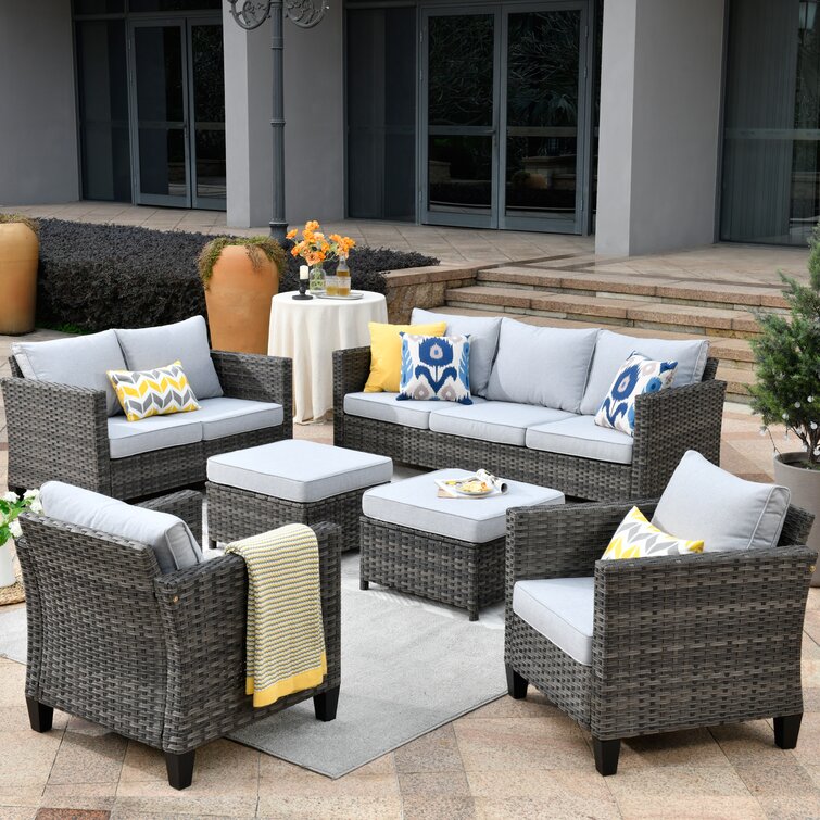 【Home&Garden】Polyethylene (PE) Wicker 7 - Person Seating Group with Cushions