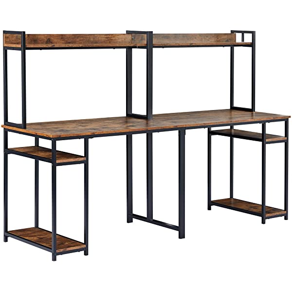 Computer Desk Home Office, Home Office Double Workstation Desk, Two Person Computer Desk with Storage, Spacious Tabletop, Multifunction Writing Desk with Shelf