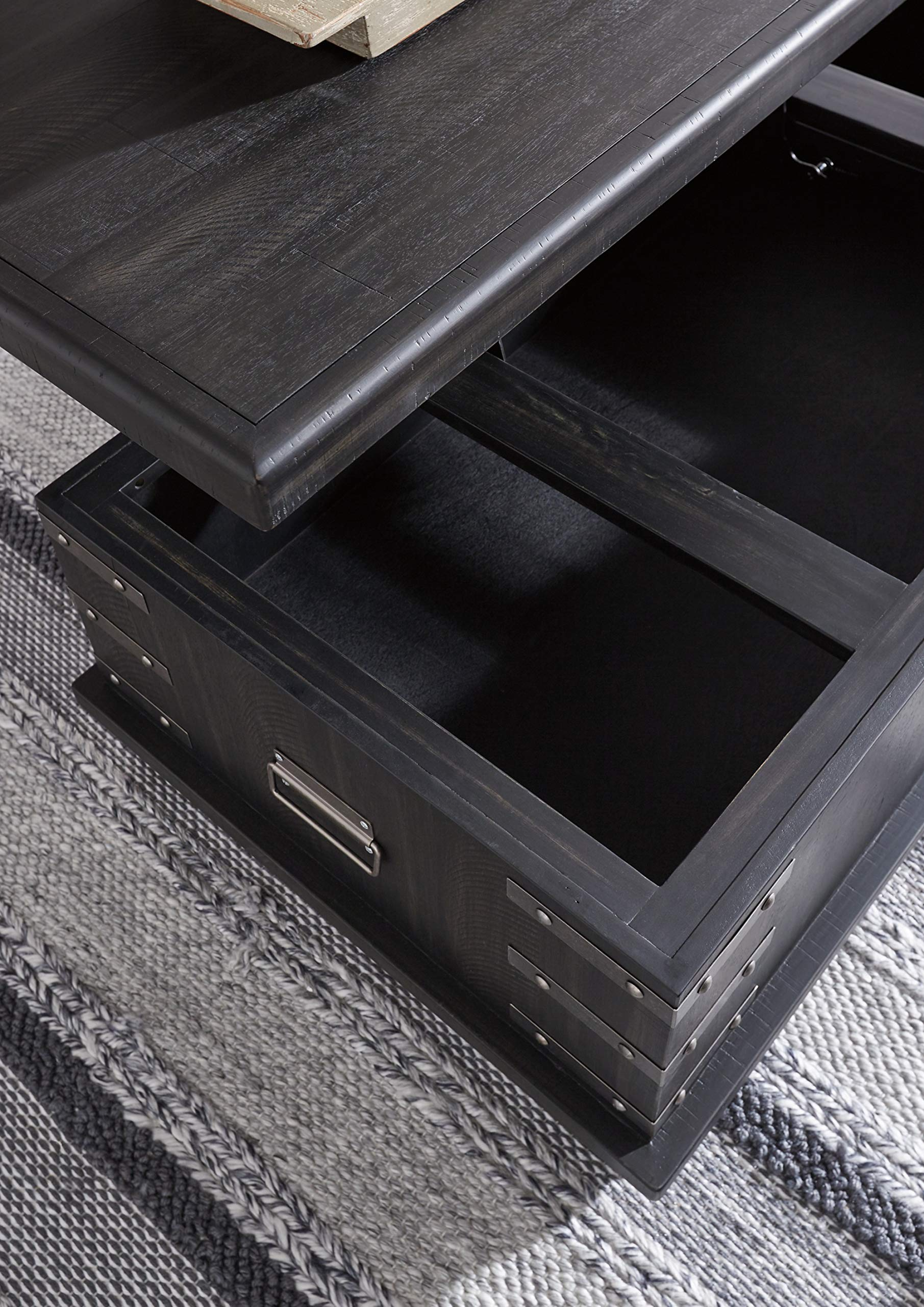 【Furniture】Delmar Modern Farmhouse Lift Top Coffee Tables, Black
