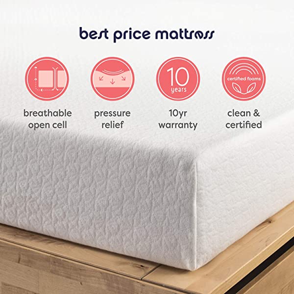 Best Price Mattress 10 Inch Memory Foam Mattress, Calming Green Tea Infusion, Pressure Relieving, Bed-in-a-Box, CertiPUR-US Certified, Full Full 10