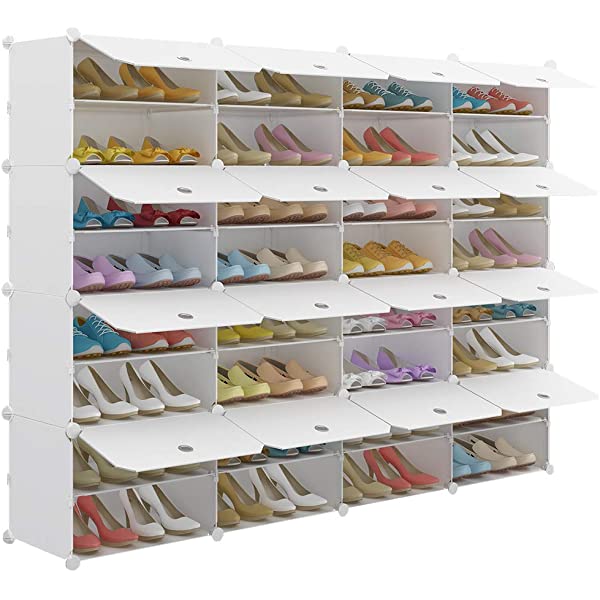 KOUSI Portable Shoe Rack Organizer 24 Pair Tower Shelf Storage Cabinet Stand Expandable for Heels, Boots, Slippers, 6 Tier White 32