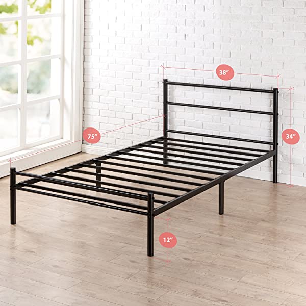 Zinus Geraldine 12 inch White Metal Platform Bed Frame with Headboard and Footboard / Premium Steel Slat Support / Mattress Foundation, Full White Full Bed Frame