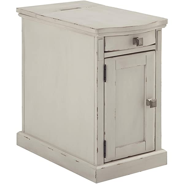 Signature Design by Ashley Tyler Creek Rustic Chair Side End Table with Pull-Out Tray & USB Ports, Brown Blackish Brown Table